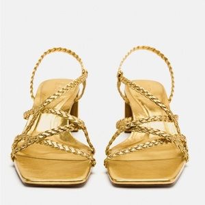 Zara Gold Sandals with Block Heels